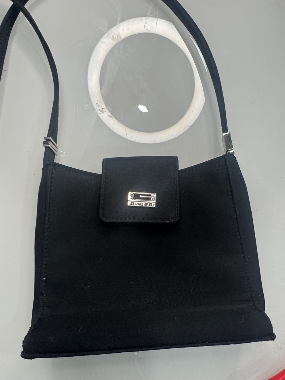 GUESS Black Shoulder Bag with Silver Logo Accent